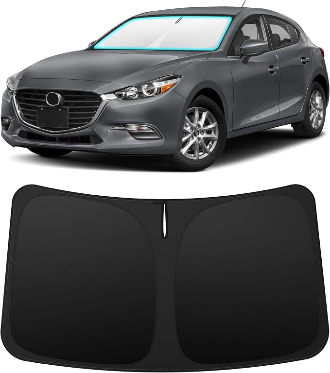 INSAUTO Custom Fit Windshield Sun Shade Accessories for Mazda 3 2014-2018, Foldable Front Window Sunshade, UV & Heat Reflector, Keeps Interior Cool, Includes Storage Bag