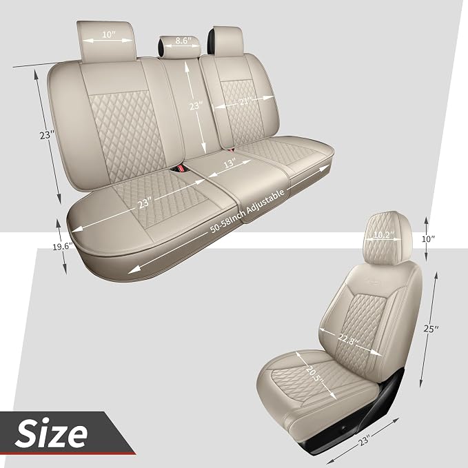 Beige Car Seat Covers Set of 2,Universal Precision Fit Contoured Thick Nappa Leather Full Coverage Seat Protector, Stain Resistant & Non-Slip Automotive Cushion for Most Sedans, SUVs and Trucks Style1