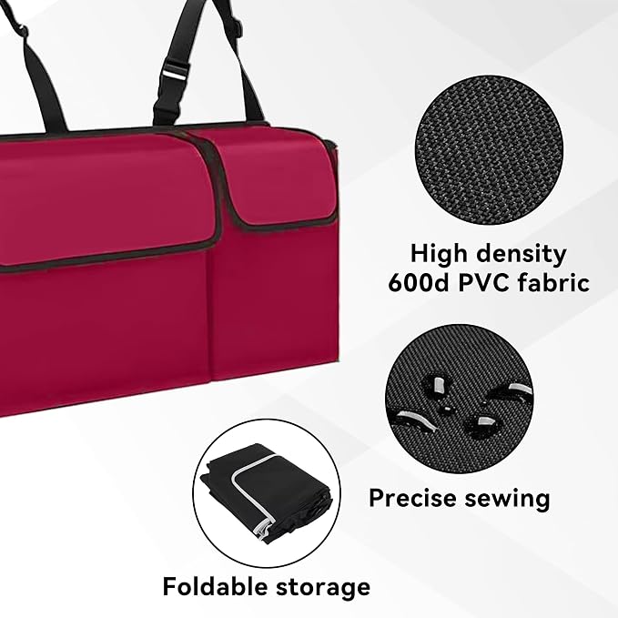 Car Trunk Organizer, Backseat Hanging Large Storage with Adjustable Straps,Waterproof PVC Collapsible Cargo Bag, Car Interior Accessories for Auto SUV MPV (Red)