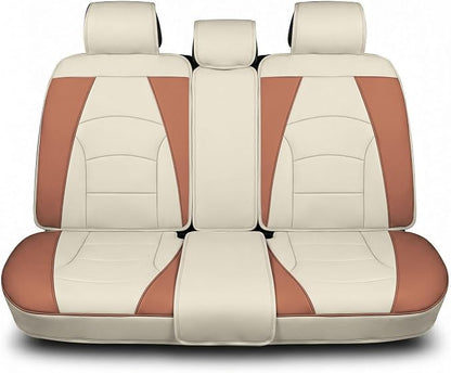 FH Group Car Seat Cover for Back Seat Beige Brown Faux Leather - Universal Fit, Rear Seat Covers for Cars with Rear Split Bench, Car Seat Cushions, Car Interior Accessories for SUV, Sedan, Van