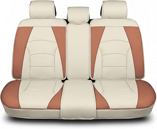 FH Group Car Seat Cover for Back Seat Beige Brown Faux Leather - Universal Fit, Rear Seat Covers for Cars with Rear Split Bench, Car Seat Cushions, Car Interior Accessories for SUV, Sedan, Van