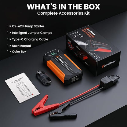 Jump Starter Power Bank 8000mAh (Up to 6.5L Petrol/5.0L Diesel),12V Battery Booster for Cars, Trucks, SUVs & Motorcycles,Compact Design with LED Light & PD 18W USB -Orange