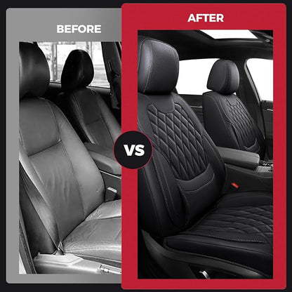 FREESOO Car Seat Covers Front Seats - Luxury Breathable Waterproof Faux Leather Car Seat Cover Protectors with Lumbar Support, Universal Fit for Most 5 Seats Vehicles Sedans Hatchbacks Pick-ups, Black