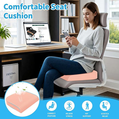 TranquilRelax XLarge Seat Cushion, Memory Foam Cushion for Long Sitting Hours on Office Chair, Home & Car, Non-Slip Chair Pad for Relieving Back & Sciatica & Hip & Coccyx Pain (Pink)