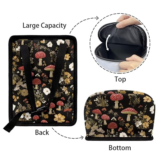 Retro Mushroom Daisy Flower Pattern Car Trash Can with Lid and Zipper Portable Foldable Trash Bin for Car Interior Accessories Multipurpose Garbage Can Bags Storage Organizer