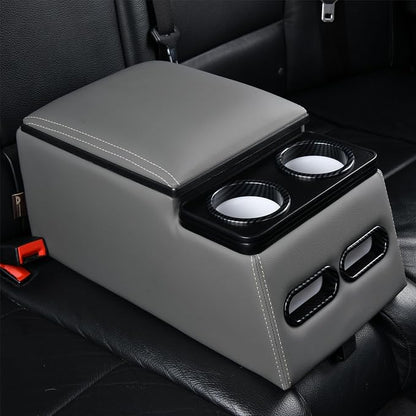 Coverado Car Center Console, Universal Bench Seat Center Consoles, Center Console for Van, Back Seat Storage Box, Rear Seat Car Console Organizer with Cup Holder, Central Armrest Box (Regular, Gray)