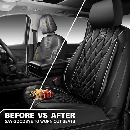 CAR PASS Piping Luxury Leather Two Front Car Seat Covers,Silver Glitter Waterproof Seat Cover Compatible with Front Seat Armrests,Universal Fit for Suvs,Vans,Trucks,Airbag Compatible(Black and Silver)
