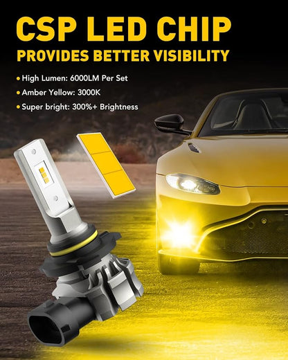 AUXITO 9145 LED Fog Light Bulbs Yellow, 6000LM 3000K Amber Fog Lights, H10/9045/9140 Halogen Replacement for DRL or Fog Lamps, Canbus Ready, Non-Polarity, Pack of 2