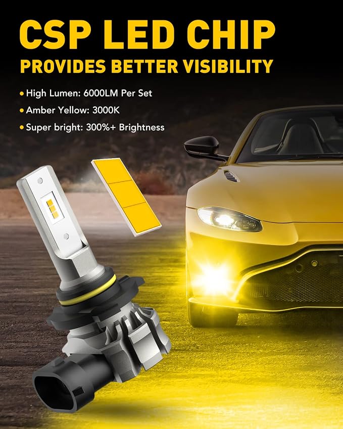 AUXITO 9145 LED Fog Light Bulbs, 6000LM 3000K Amber Yellow Light, 300% Brightness H10 9140 9045 9040 Led Fog Lights, CSP LED Chips, DRL Replacement for Cars, Pack of 2