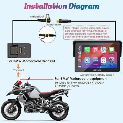 Carpuride W502B Motorcycle Carplay Screen for BMW R1200GS R1250GS S1000XR Motorcycle, 5 inch Waterproof Touchscreen, Portable Carplay/Android Auto GPS Navigation for Motorbike, Dual Bluetooth