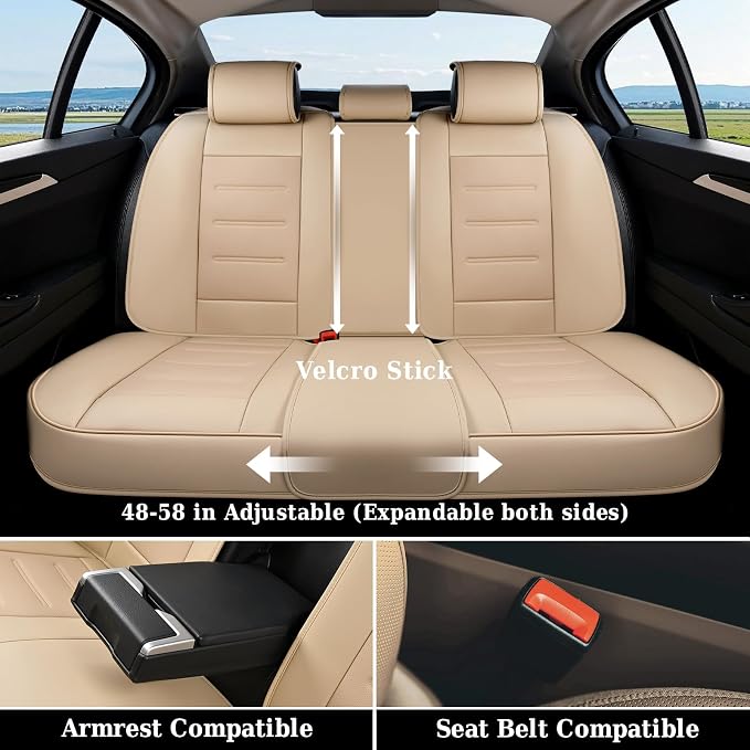 Coverado Car Seat Covers, Front Covers for Cars, Car Seat Cover Front Seats, Car Seat Protector Waterproof, Leather Car Seat Cushion, Universal Interior Covers Seat Protectors for Most Cars Beige