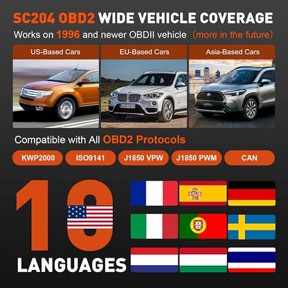CGSULIT Scan Tool SC204 OBD2 Scanner, Check Engine Light Code Reader with Reset, One-Click I/M, Clear Error Code, DTC Lookup & More, Car Diagnostic Tool for All OBDII/EOBD Vehicles After 1996, Grey