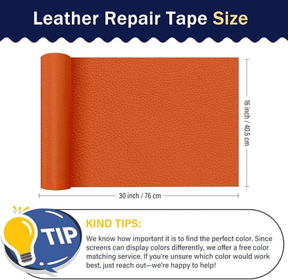 Zenyao Leather Repair Patch Tape - Self Adhesive Leather Repair Kit for Car Seat Furniture, Heavy Duty Vinyl Repair Patch for Couch Sofa, Waterproof Fix for Tears, 16x30 Inch Roll, Orange