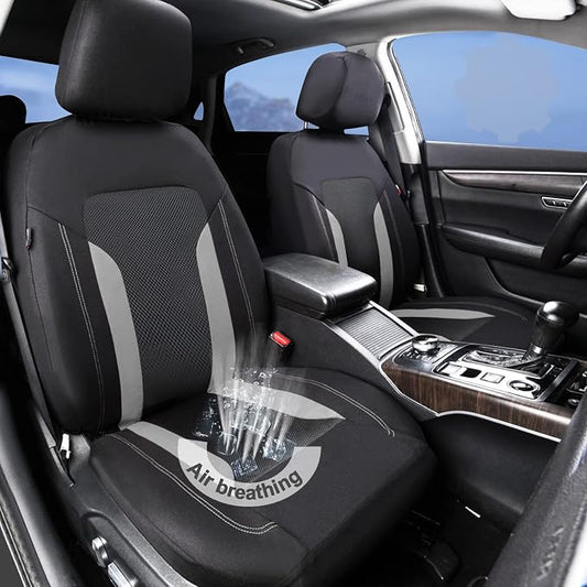 CAR PASS 3D Air Mesh Car Seat Covers Full Set, Breathable Sporty Rear Bench with Zipper for Armrest Box Universal Fit 95% Automotive SUV,Truck,Sedan Interior Cute Women Airbag Compatible, Black Gray