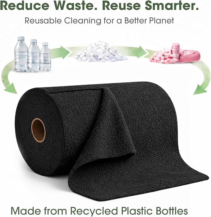 Microfiber Cleaning Cloth Roll - 100 Pack Tear Away Microfiber Paper Towels, Reusable, Washable, Scratch-Free, Kitchen Towels for Car, Home, Kitchen, Glass, Dishes (Black)