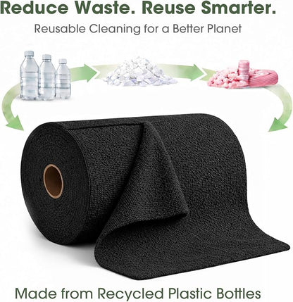 Microfiber Cleaning Cloth Roll - 100 Pack Tear Away Microfiber Paper Towels, Reusable, Washable, Scratch-Free, Kitchen Towels for Car, Home, Kitchen, Glass, Dishes (Black)