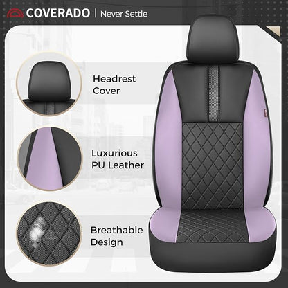 Coverado Car Seat Covers Full Set, Automotive Leather Seat Covers for Car，Universal Fit Front Back Seat Cover, Non-Slip Waterproof Breathable Car Seat Protector