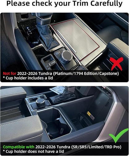 TPE Central Control Cup Holder Insert for 2022-2026 Toyota Tundra(SR/SR5/Limited/TRD Pro), 2024 2025 2026 Toyota Tundra Interior Accessories