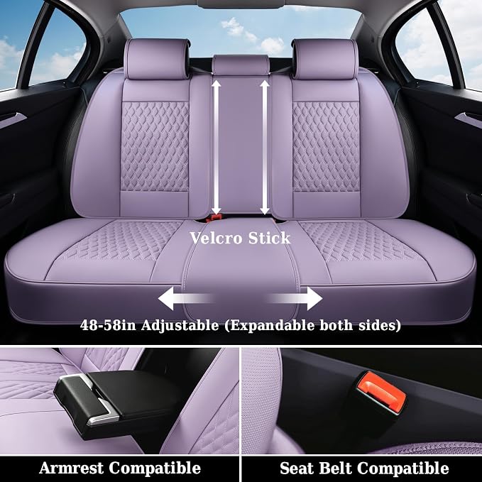 Coverado Seat Covers Full Set, Purple Car Seat Covers, Waterproof Car Seat Cover with Lumbar Support, Leather Car Seat Cushion Protector, Car Seat Covers Universal Fit Most Cars