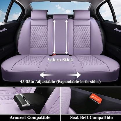 Coverado Seat Covers Full Set, Purple Car Seat Covers, Waterproof Car Seat Cover with Lumbar Support, Leather Car Seat Cushion Protector, Car Seat Covers Universal Fit Most Cars