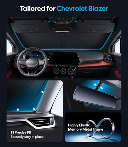 for Chevrolet Blazer Windshield Sunshade [OEM Design, 100% Sun Blockage] Foldable Heat Insulation Sun Shade with Storage Bag, for Chevrolet Blazer (2019-2026), Silver Coating