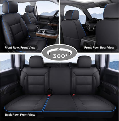 Coverado Silverado Seat Covers Full Set, Faux Leather Car Seat Covers Fit for Chevy Silverado GMC Sierra 2007-2013 & 2019-2026 1500, 2020-2026 2500HD 3500HD Crew Double Extended Cab(Blueline)
