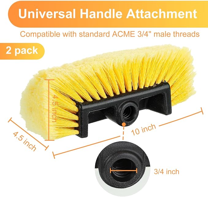 Tanlade 2 Pcs Car Wash Brush Head with Soft Detailing Bristle Flow Through Car Cleaning Brush Exterior Wash Equipment for Auto Truck RV Boat Camper(10 Inch,Yellow)