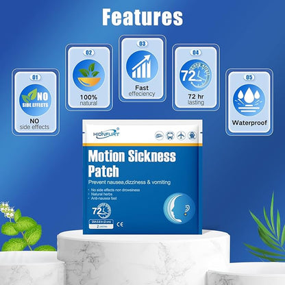 Hionfurt 16ct Motion Sickness Patches – Sea Sickness Patches for Cruise, Car, Airplane, and Other Travel – Non-Drowsy, Effective, Lasts 72 Hours