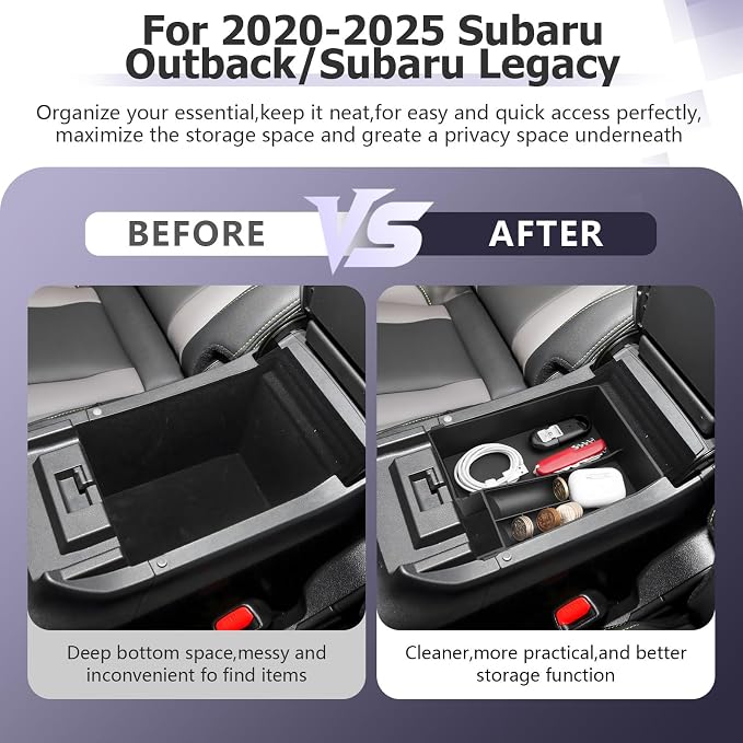 LUWU Outback 2020-2025/Legacy 2020-2025 Accessories Compatible with Subaru Outback/Legacy Center Console Organizer Armrest Console Storage Box Insert Tray ABS Material Black Coin Container (Upper)