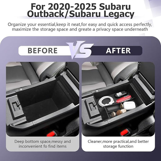 LUWU Outback 2020-2025/Legacy 2020-2025 Accessories Compatible with Subaru Outback/Legacy Center Console Organizer Armrest Console Storage Box Insert Tray ABS Material Black Coin Container (Upper)