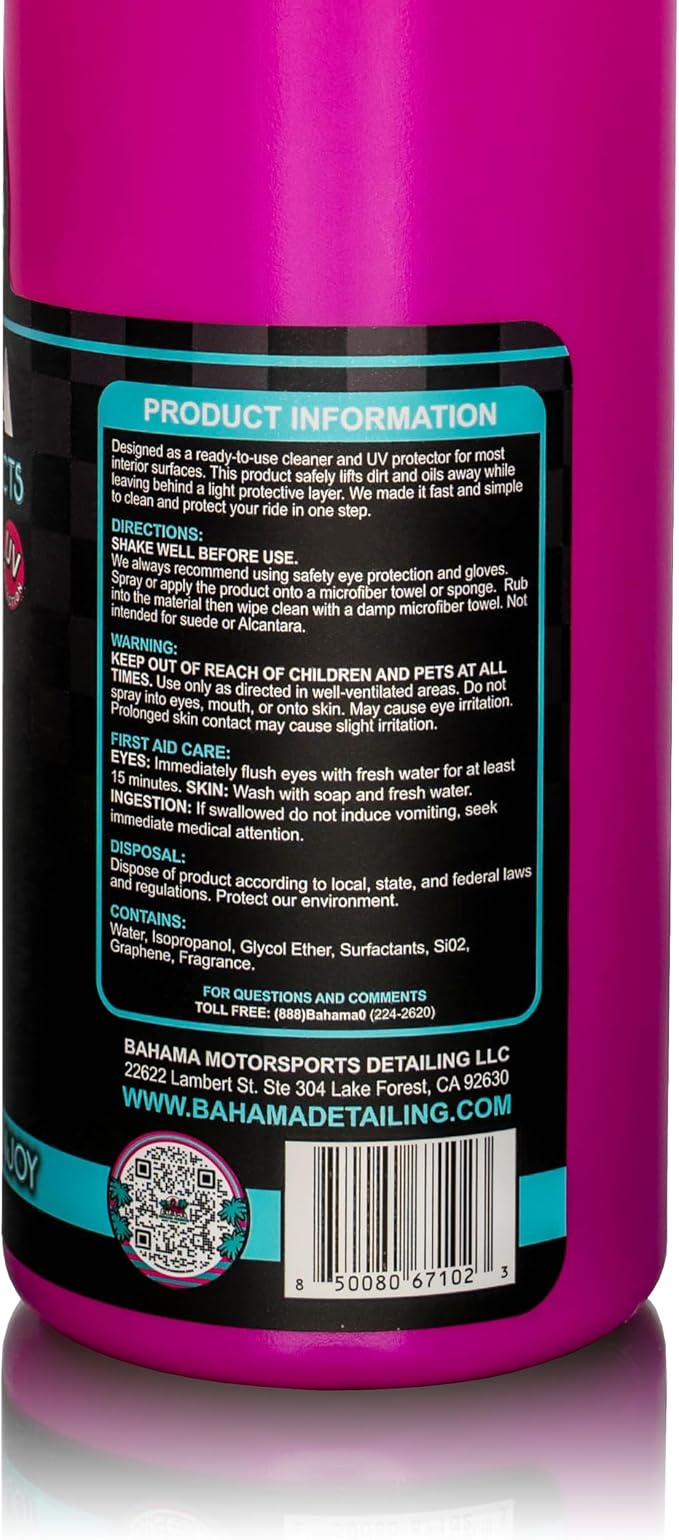 Bahama Detailing All Purpose Interior Cleaner – Cleaner for Seats, Dash, Vinyl, Leather, Glass, Plastic & Upholstery – Streak-Free Formula for Car Screens, Interior Detailing Spray