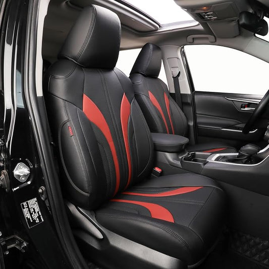 EKR Corolla Seat Covers Custom Fit for Toyota Corolla 2014 2015 2016 2017 2018 2019 L/LE Series Sedan,Leather Car Seat Cover Full Set for SUV-Faux Leather(Black +Burgundy)