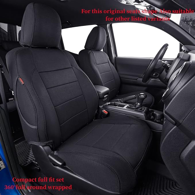 coverdream 2nd Gen Tacoma Seat Covers Custom Fit for 2012-2015 Toyota Tacoma Double Cab/Crew Cab (TRD Sport Seats),Fully Covered Polyester Truck Seat Protector-Full Set(Black)