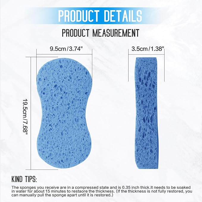 3PCS Car Wash Sponge, Heavy Duty Car Sponges for Washing, Car Accessories Large Sponges for Cleaning, Automotive Cleaning Supplies, Eco Friendly Sponge (7.68 x 3.74 x 1.38 Inch), Blue