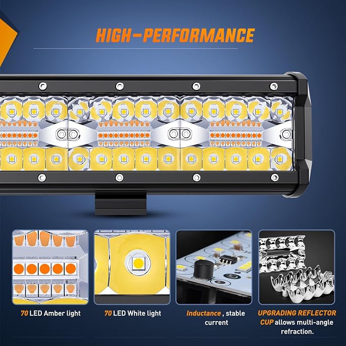 Nilight 20Inch Off-Road LED Light Bar, 420W 3 Lighting Modes (White/Amber/White&Amber) Driving Fog Light Spot Flood Lights with 16AWG Wiring Harness for Truck Car ATV SUV Jeep Boat