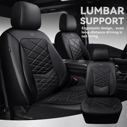 CAR PASS Luxury Nappa Leather Front Seat Covers, Waterproof 3D Foam Seat Covers with Lumbar Support, Breathable Auto Seat Cover Airbag Compatible Universal Fit for Sedan SUV Van Truck, All Black