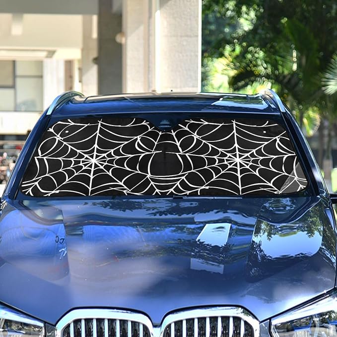 Halloween Spiderweb Windshield Sun Shade for Car Auto SUV Truck Foldable Front Window Sunshade Sun Visor Protector Block UV Rays Reflect Heat, 55" x 28"