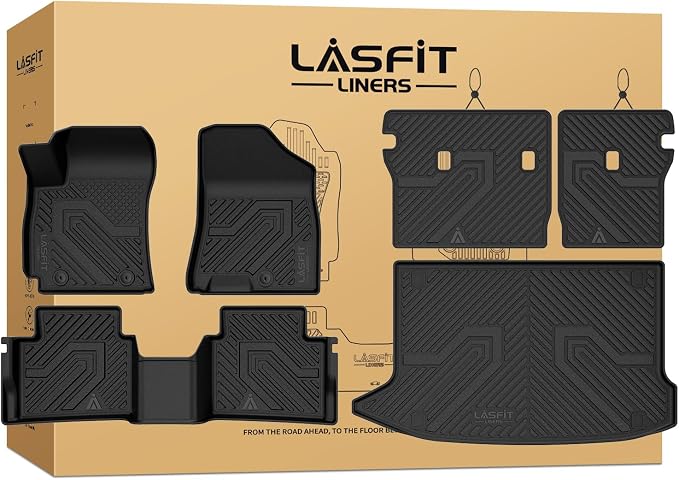 LASFIT Floor Mats & Backrest Mats & Cargo Mat for Hyundai Kona Gas 2018-2023 /Kona N 2023 2022 (Not Fit EV), All Weather TPE Custom Fit Floor Liners Car Mats & Trunk Mats Accessories, Black
