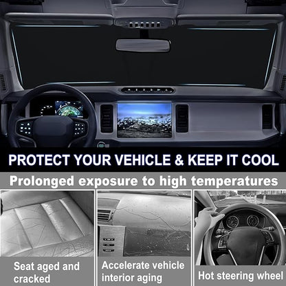 Windshield Sun Shade for 2021-2026 Ford Bronco 2/4 Door| Foldable Front Window Sunshade| 310T Reflective Polyester| UV Heat Insulation Protection| Outdoor Camping (Not for Bronco Sport)