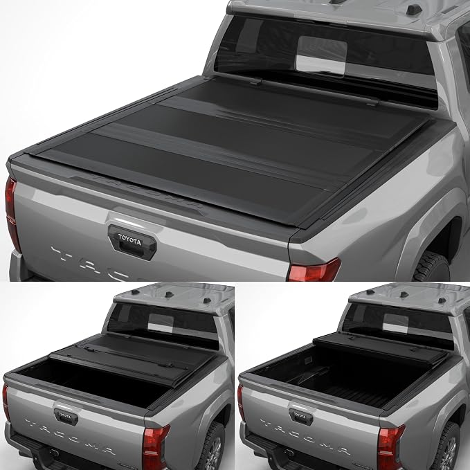 Tutel Low Profile Hard Shell Tri Fold Truck Bed Tonneau Cover|Fits 2024-2026 Toyota Tacoma w/OE Track System 5'1" Bed (60.5") - TTLGSLPT040