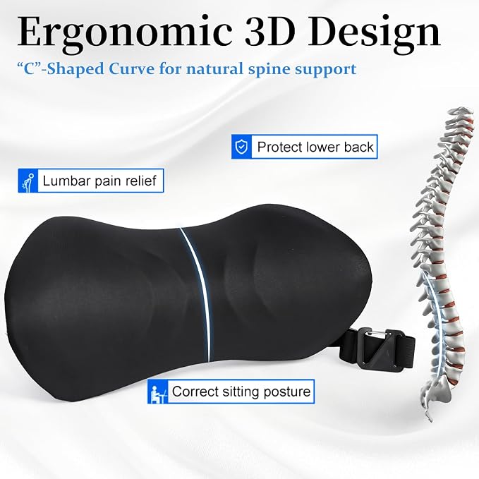Lumbar Support Pillow for Office Chair - Lumbar Pillow for Car, Memory Foam Ergonomic Lumbar Support Pillow for Car Back Support for Office Chair Back Support Cushion