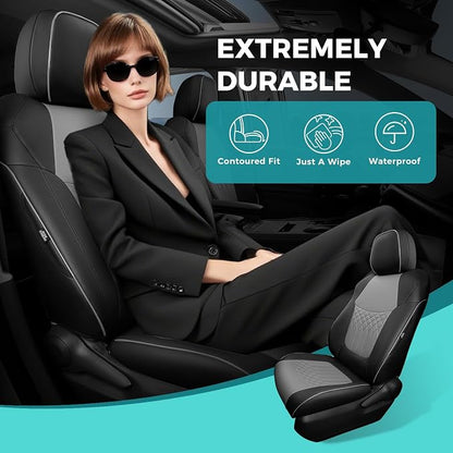 Customized for Toyota Sienna Seat Covers 2021-2026 Sienna 8 Seats 3 Row, Leather Car Seat Covers Waterproof Seat Covers Full Set for Cars, Car Seat Protectors, Airbag Compatible(BlackGrey)