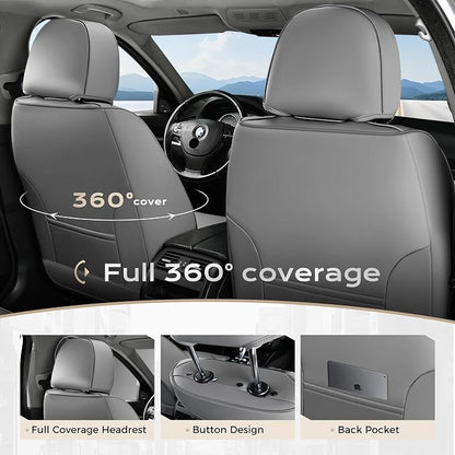 Coverado Leather Seat Covers, Gray Seat Covers Full Set, Car Seat Covers Front Seats and Back, Waterproof Faux Leather Car Seat Cushion Car Seat Protector Universal Fit for Most Cars Trucks SUV