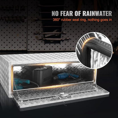 VEVOR Underbody Truck Box, 48"×24"×24" Pickup Storage Box, Heavy Duty Aluminum Diamond Plate Tool Box with Lock and Keys, Waterproof Trailer Storage Box with T-Handle Latch for Truck, Van, Trailer