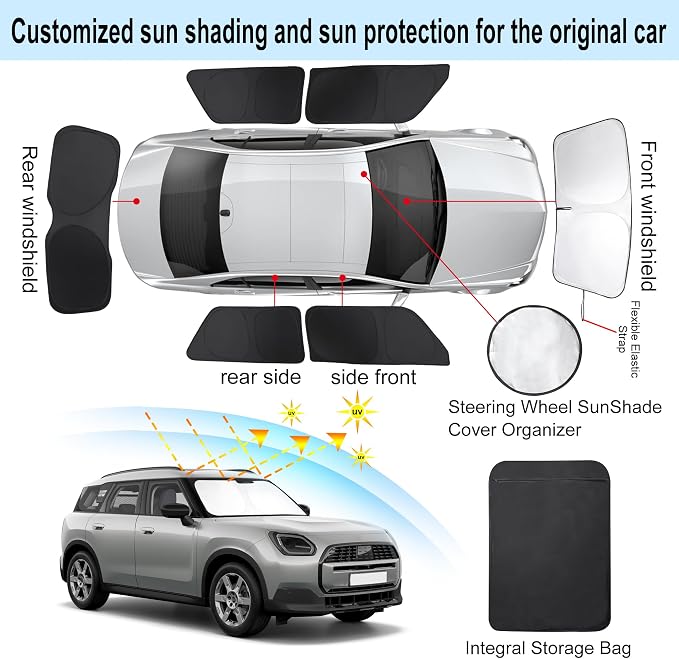 TINGLU Window Shades for Mini Countryman Cooper F66 SUV 2024-2026 Accessories Car Side Full Windows Rear Triangular Windshield Sun Shade Sun UV Rays & Privacy Protection for Camping 6PCS