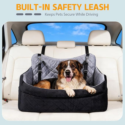 Medium & Large Dog Car Seat/Booster, Up to 55 lbs, with Safety Leash, Comfortable Travel Bed, Removable Washable Cover, Storage Bag for Convenient Car Travel