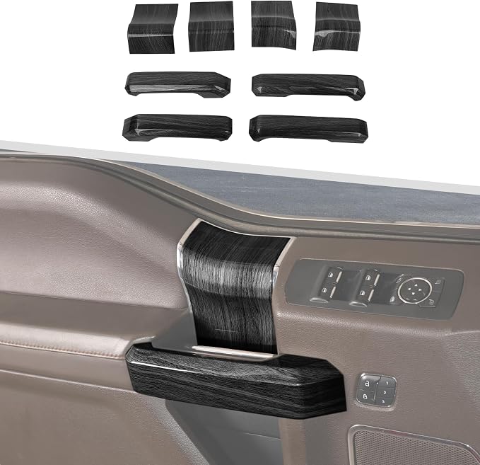 Jimen Compatible with Ford F150 4 Door 2015-2020, 8PCS Inner Door Handle Cover Trim Kits (Black Wood Grain)