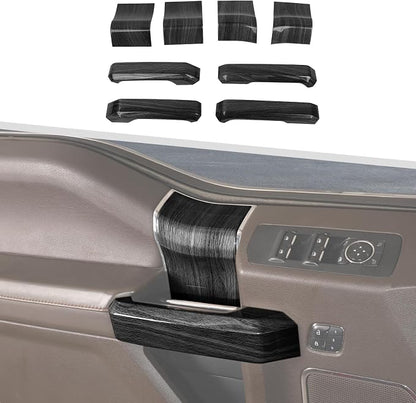 Jimen Compatible with Ford F150 4 Door 2015-2020, 8PCS Inner Door Handle Cover Trim Kits (Black Wood Grain)
