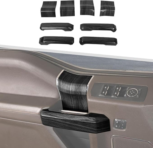 Jimen Compatible with Ford F150 4 Door 2015-2020, 8PCS Inner Door Handle Cover Trim Kits (Black Wood Grain)