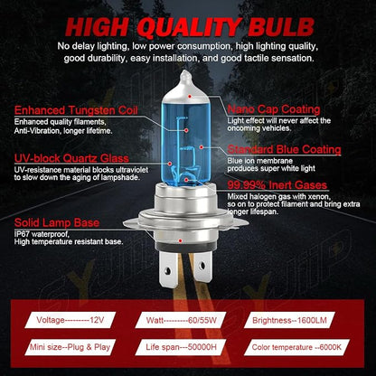 Upgraded Halogen Headlight Bulbs Compatible for Kia Forte 2017 2018 2019 2020 2021, 9005 H7 High Low Beam Halogen Headlamp White Lights, Plug N Play, 300% Brightness, 4-Pack